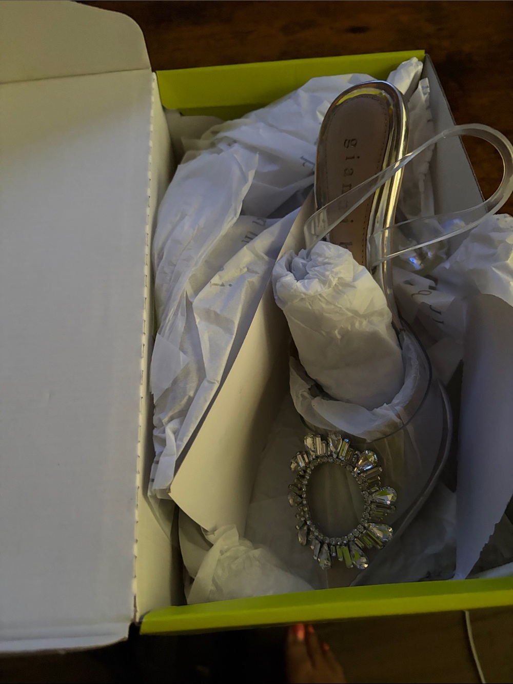 Gianni Bini Clear Crystal-Embellished Slingback Sandals - Silver Accents.
